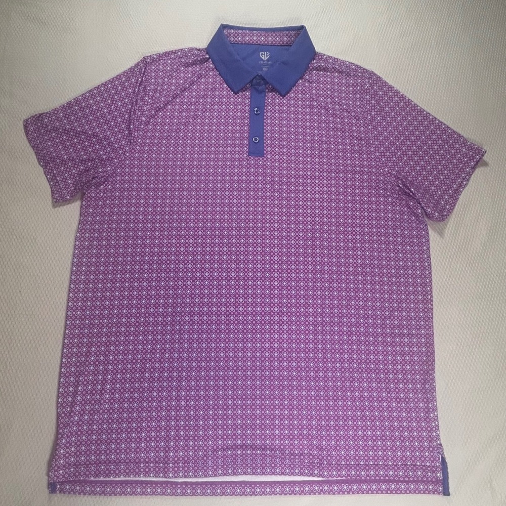 Graham Luxe Leighton Mens XXL Golf Polo Shirt Purple Floral Stretch GL13725 - Picture 2 of 8